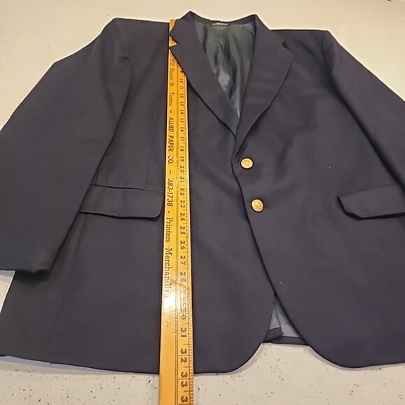 Arnold Palmer Executive Blazer Suit Jacket Navy Blue Gold Button Men's 48R Wool - Picture 6 of 11